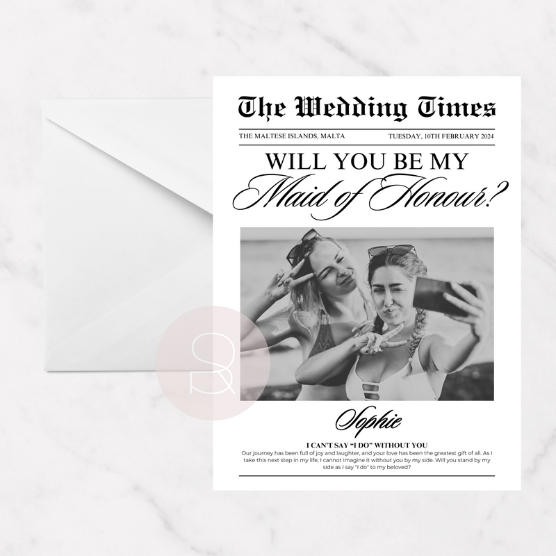 Will You Be....Maid of Honour Card | Newspaper