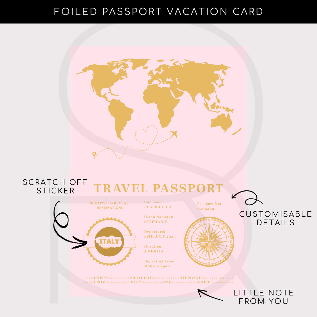 Foil Passport Scratch & Reveal Travel Ticket Card