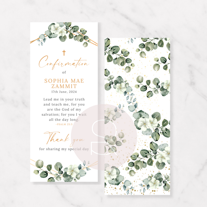 Green White Floral Confirmation | Bookmark