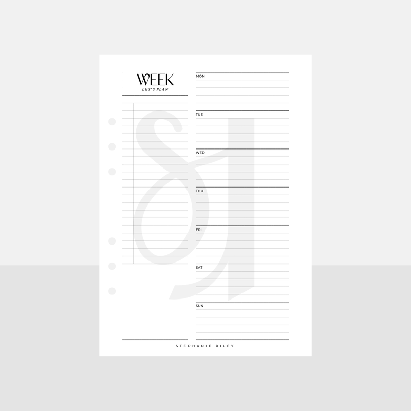 A5 Undated Week on One Page Inserts