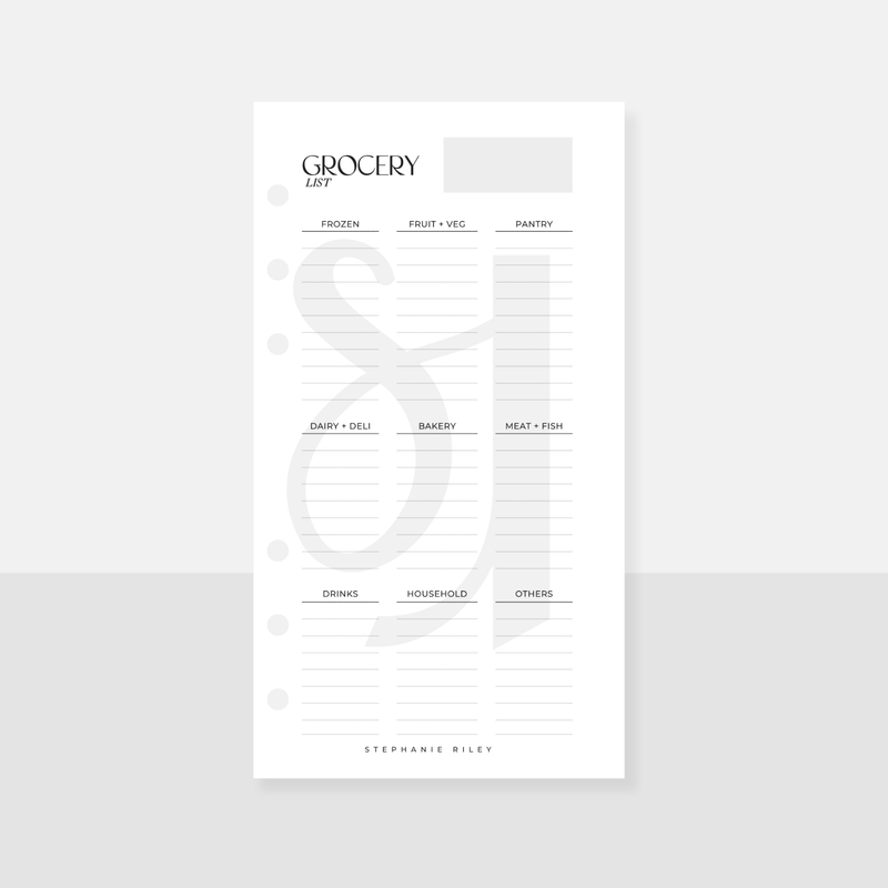 A6 Personal Grocery List Inserts