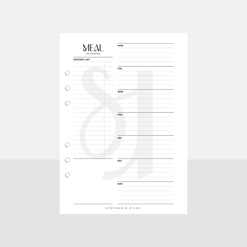 A5 Meal Planning Weekly Inserts