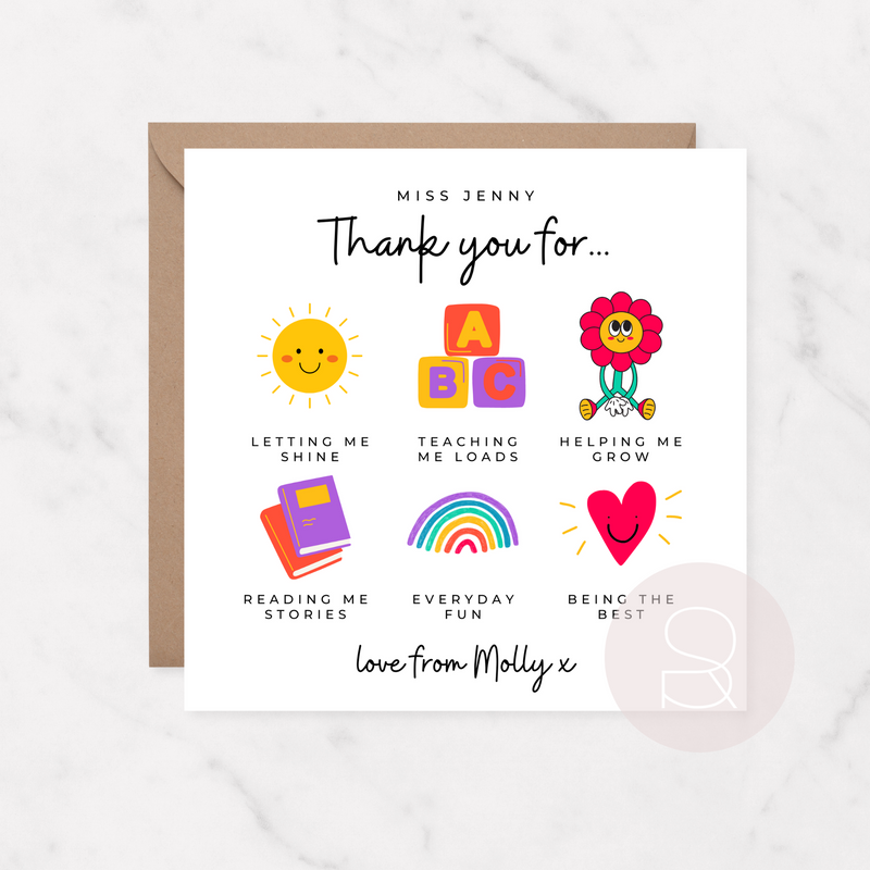 Personalised Teacher and Nursery Thank You Card