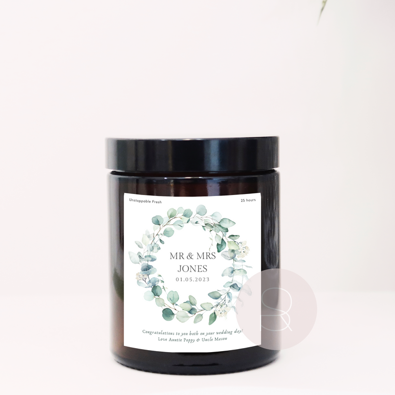 Wedding Personalised Candle Botanical for Couple