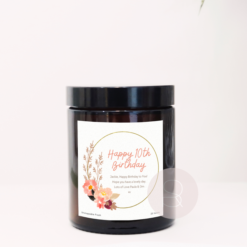 Happy Birthday Wreath Personalised Candle