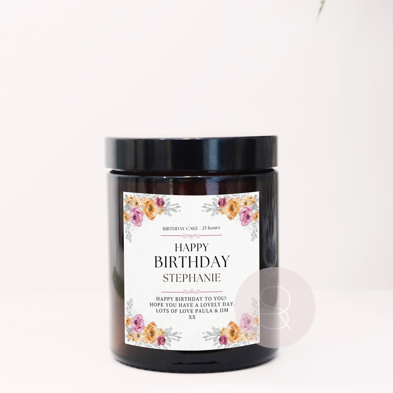 Happy Birthday Botanical Personalised Candle